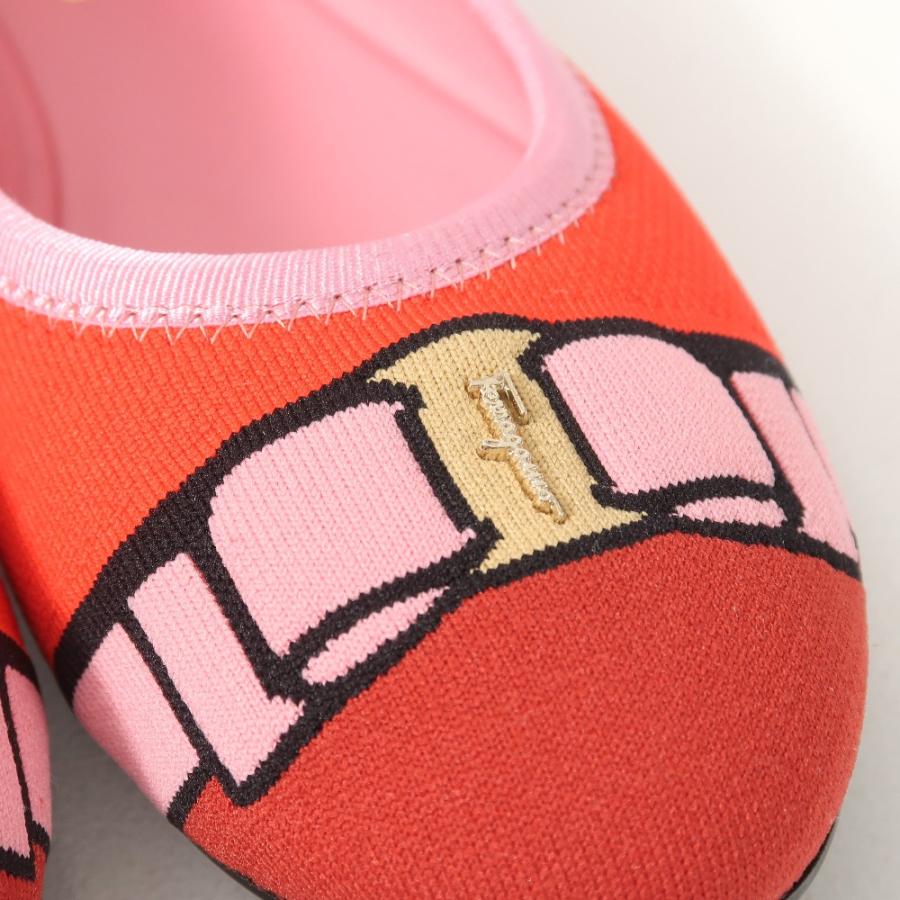 美品 Salvatore Ferragamo サルヴァトーレフェラガモ VARINA KNI 1.0cm パンプス サイズ8 1/2 B ヴァラリボン フラットシューズ ニット レザー_3