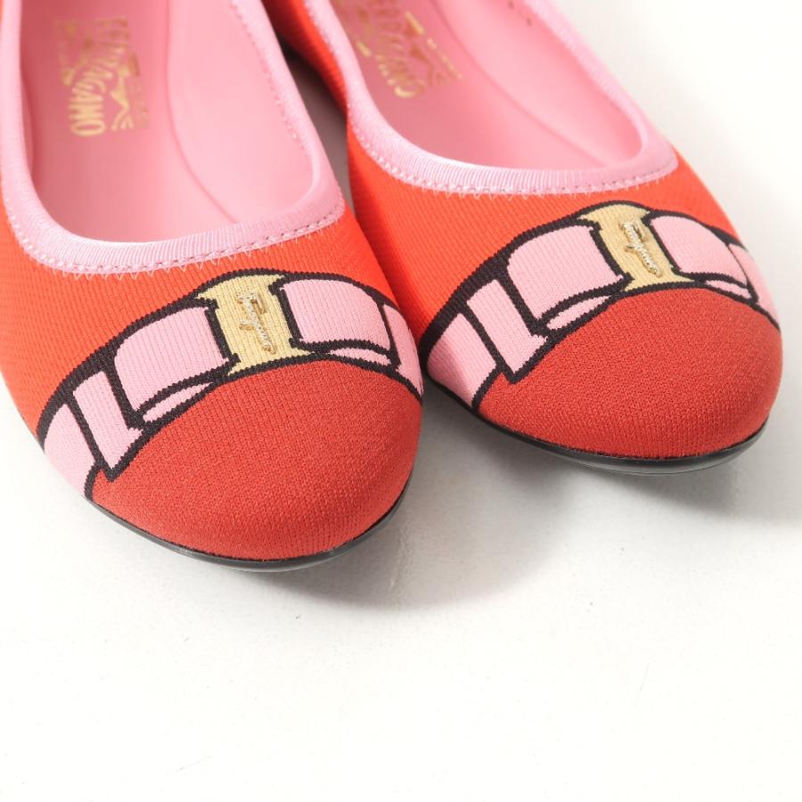 美品 Salvatore Ferragamo サルヴァトーレフェラガモ VARINA KNI 1.0cm パンプス サイズ8 1/2 B ヴァラリボン フラットシューズ ニット レザー_4
