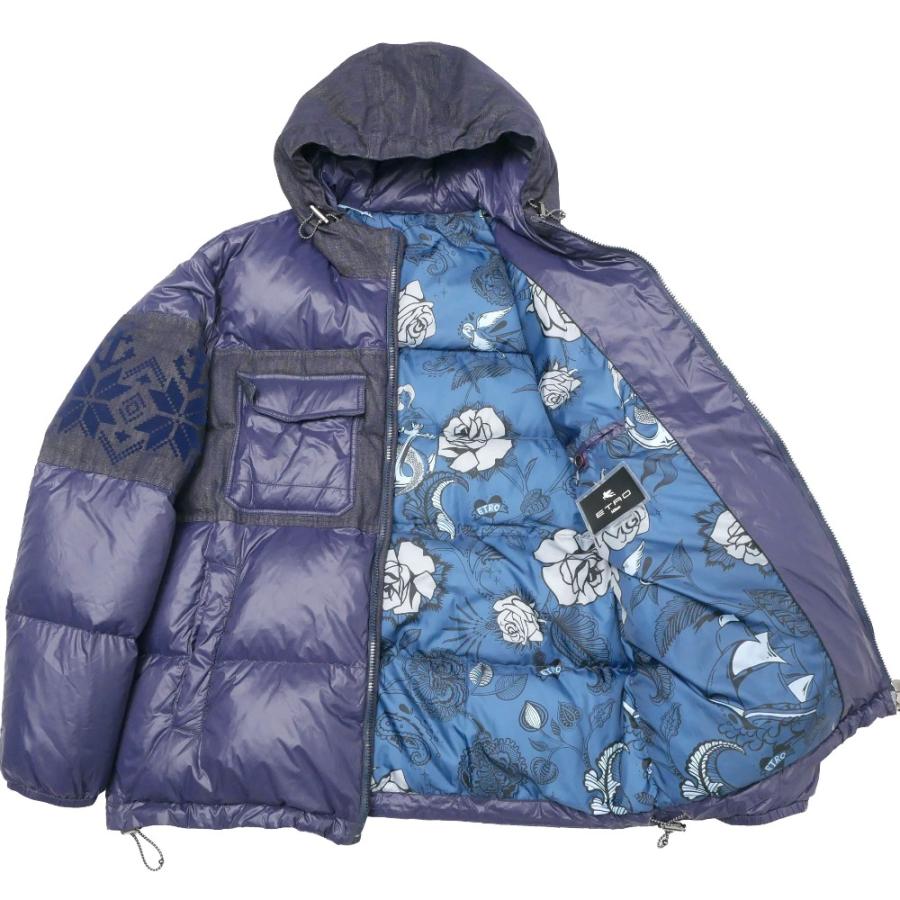 ■美品■ETRO エトロ ダウンジャケット サイズ3XL 中綿 デニム切替 フーデッド ジップアップ ブランド古着【中古】20260202/RA7636 ETRO（エトロ） 美品 ダウンジャケット サイズ3XL 中綿 デニム切替