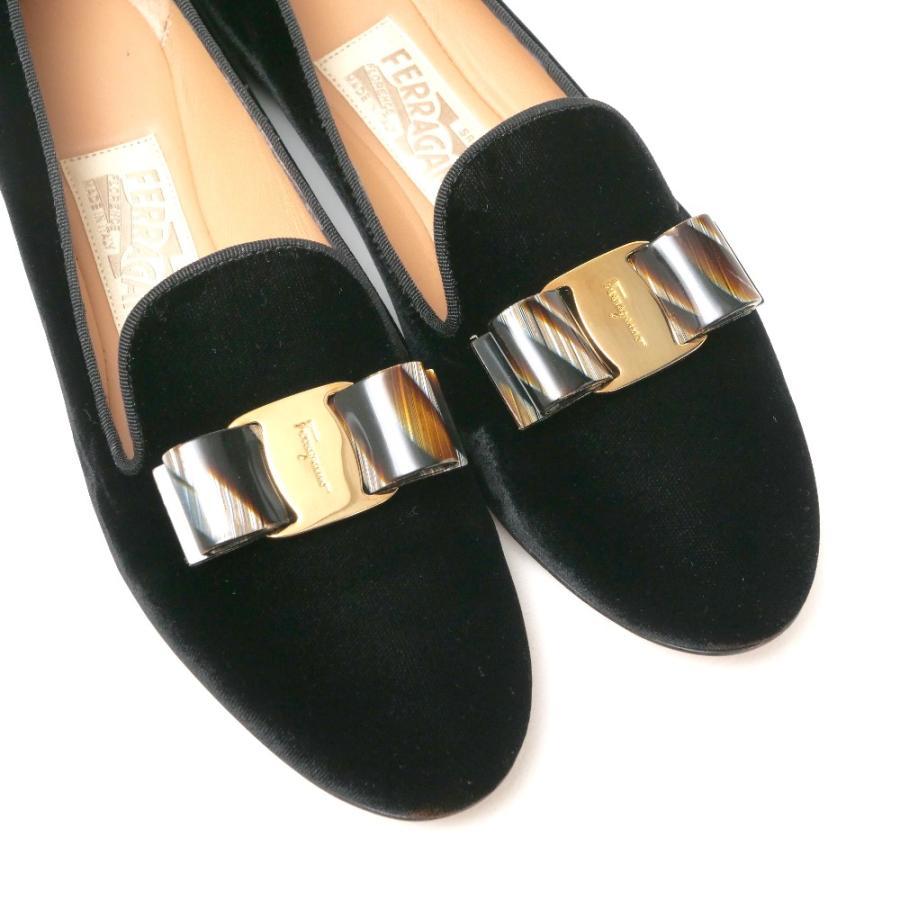 美品 Salvatore Ferragamo サルヴァトーレフェラガモ パンプス サイズ5 1/2 M ヴァラリボン ベロア_3