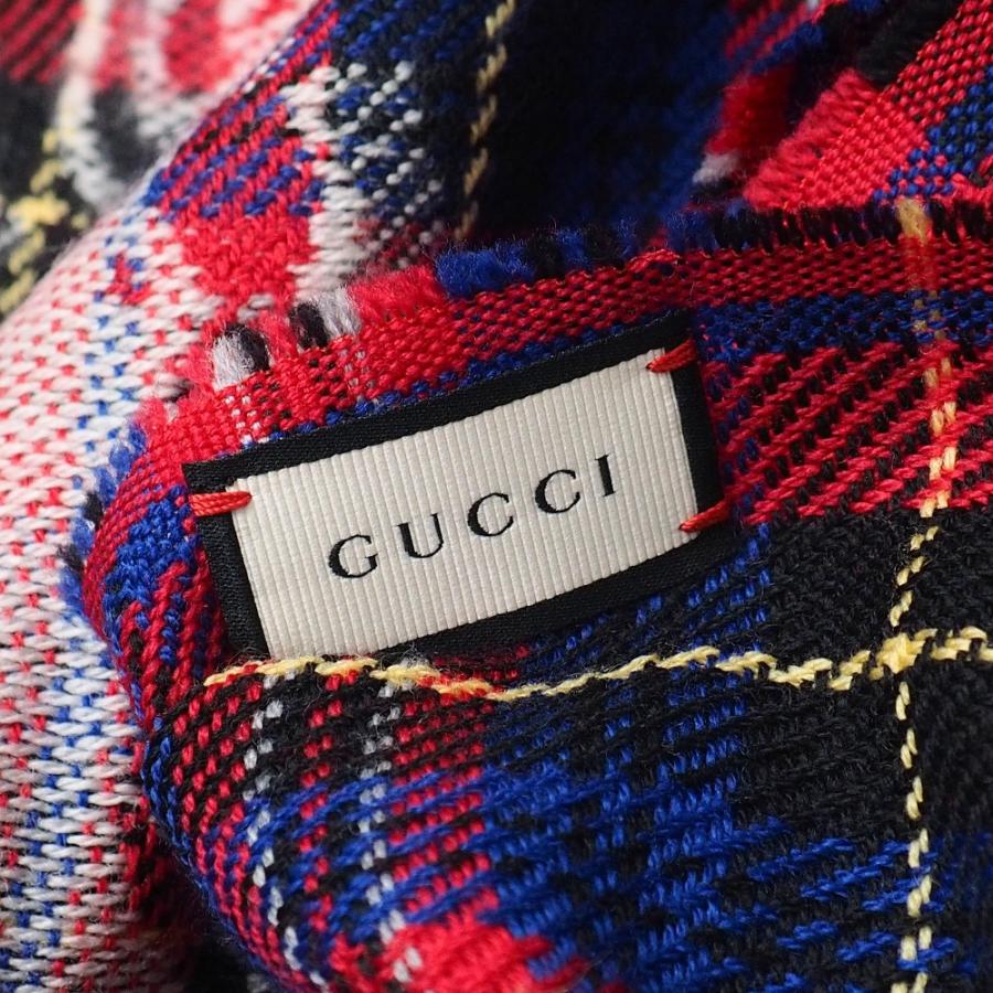 美品 GUCCI グッチ L'aveugle Par Amour ストール チェック フリンジ