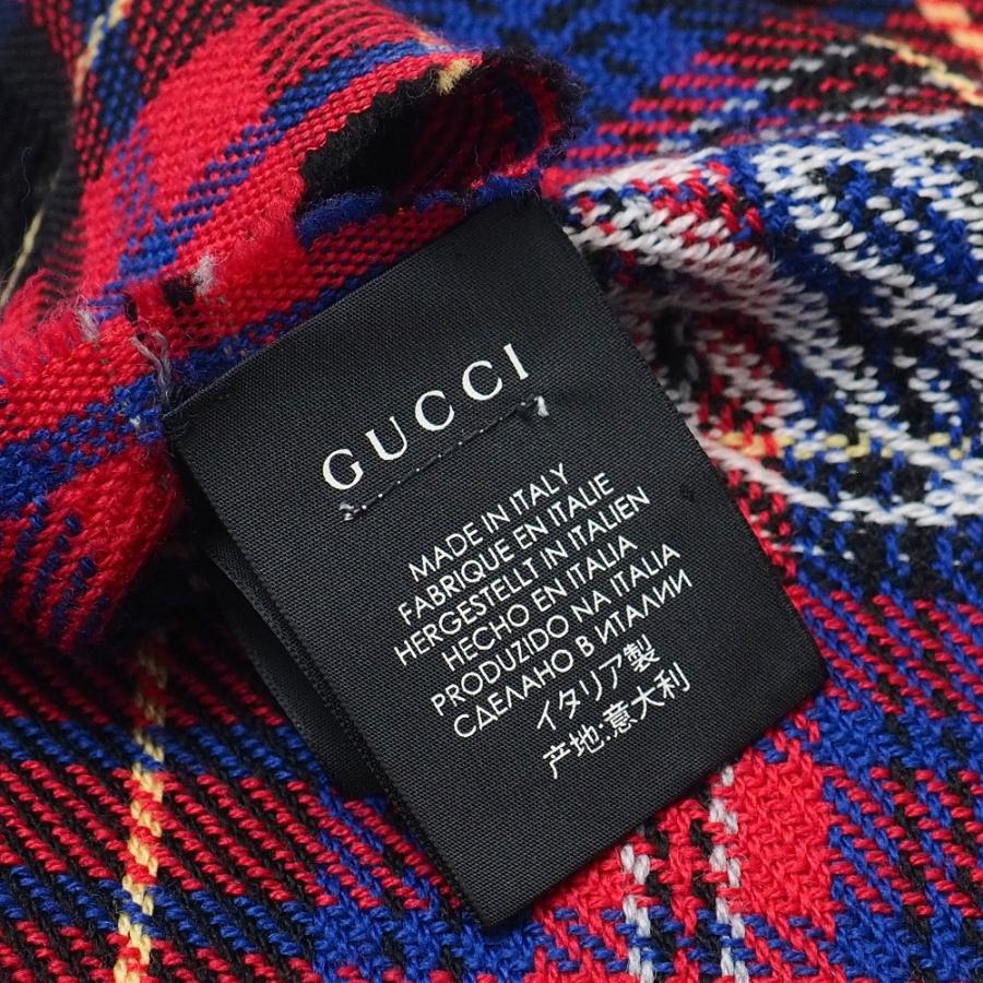 美品 GUCCI グッチ L'aveugle Par Amour ストール チェック フリンジ