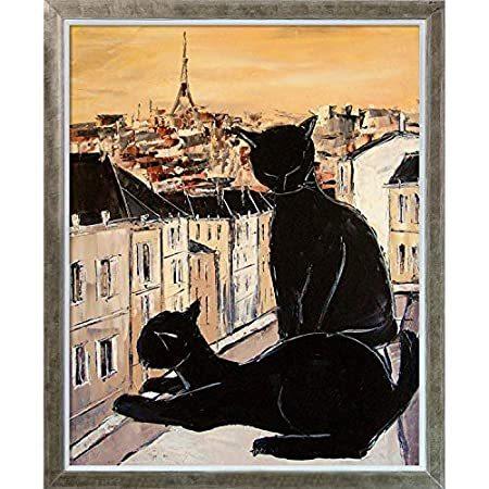 特別価格ArtistBe ブラックキャットと彼のPretty on Paris Roofsシャンパンシルエット。好評販売中