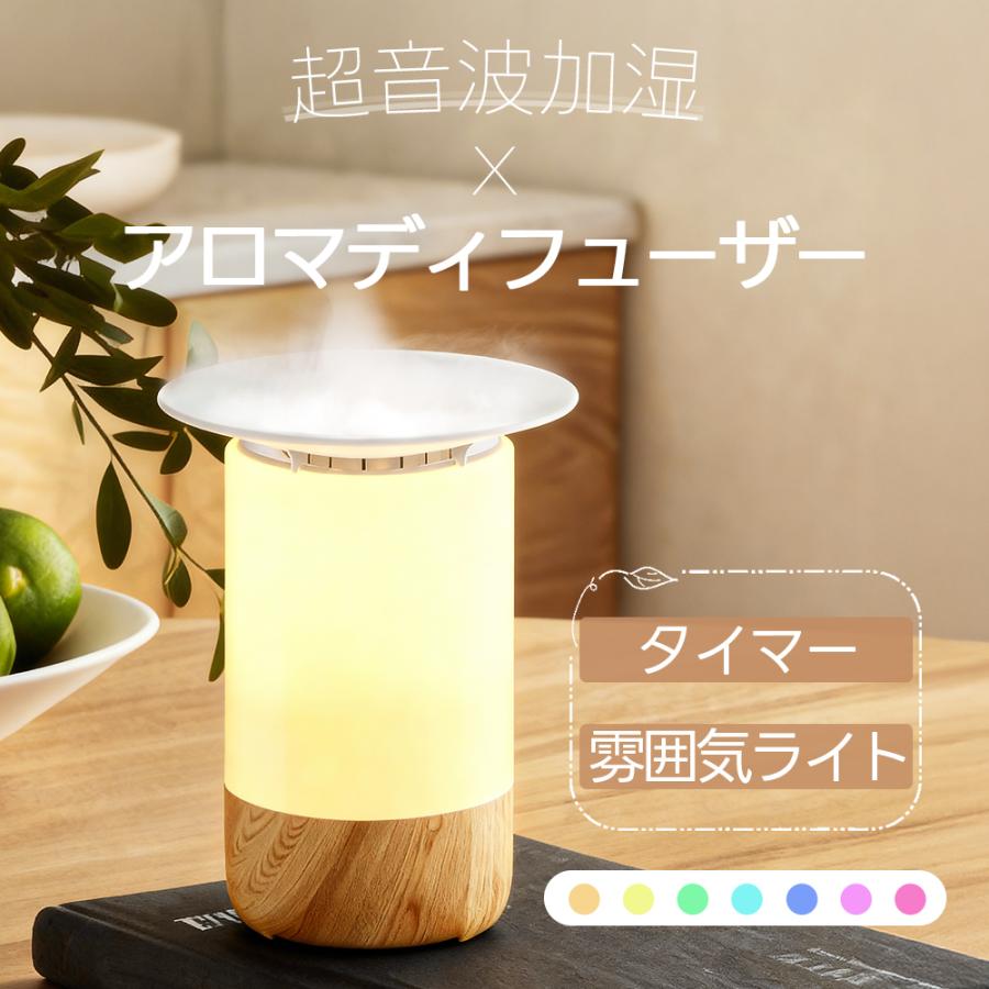 2026新モデル 加湿器 アロマディフューザー 超音波式 卓上 小型 7色ライト 2段階 タイマー付き 静音 空焚き防止 静音 通年 USB給電式 一人暮らし おしゃれ