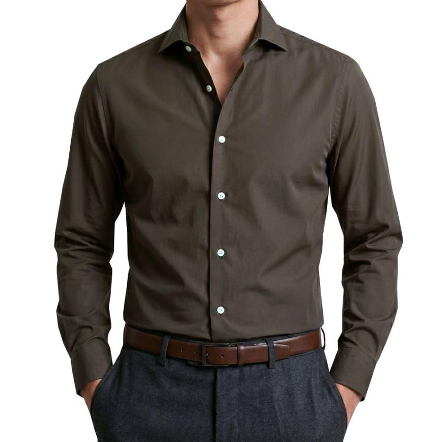 Giannetto slimfit ホリゾンタルカラーシャツ オリーブブラウンL Giannetto slimfit ホリゾンタルカラーシャツ オリーブブラウンL