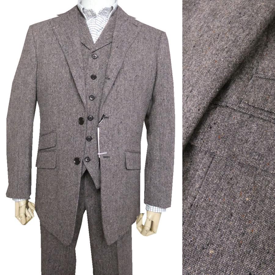 3ピーススーツ メンズ 秋冬 ホームスパン ウール100% 段返り3つ