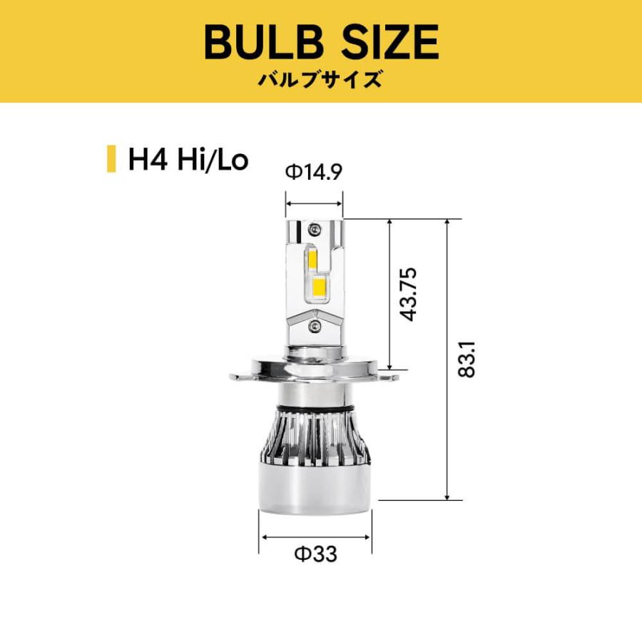 HID屋 LED バイク ヘッドライト イエロー 1灯用 32500cd(カンデラ) H4