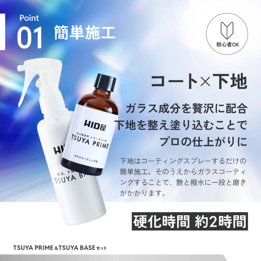 HID屋 ガラスコーティング剤 下地 TSUYA PRIME & BASEセット 簡単