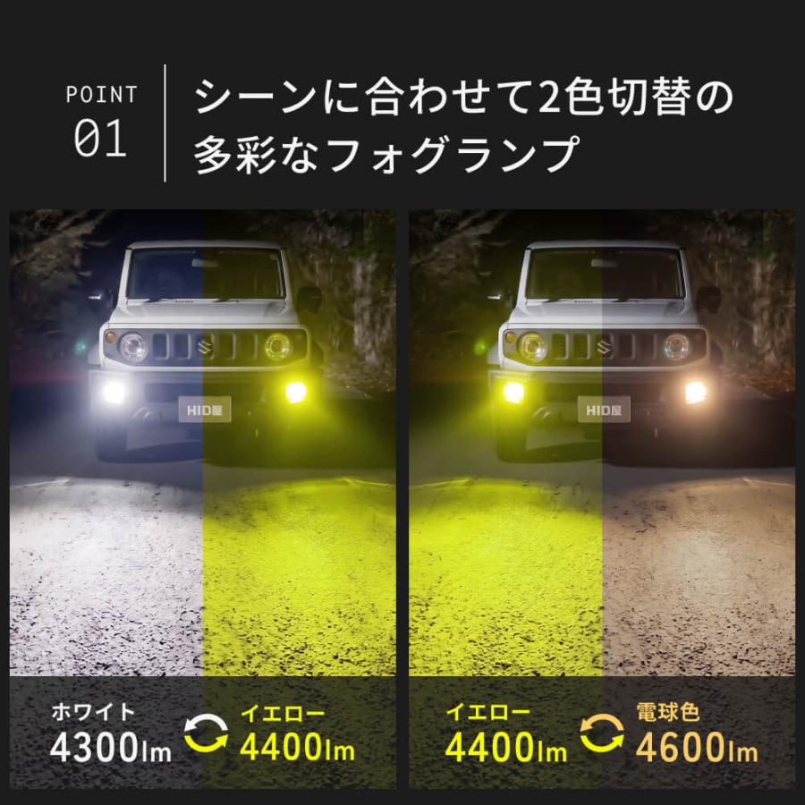 HID屋 H8 H16 H11 HB4 2色切り替え LED フォグランプ イエロー バルブ