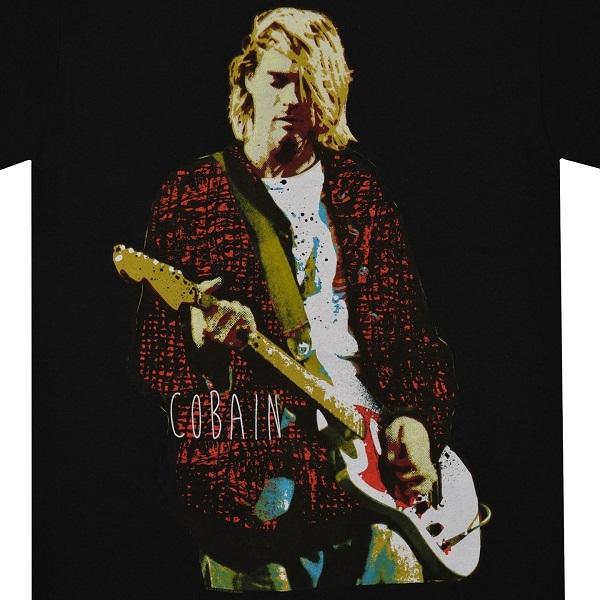 KURT COBAIN カートコバーン Red Jacket Guitar Photo Tシャツ｜tradmode｜02