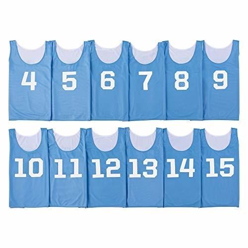 最適な価格 Athletic Mart ビブス リバーシブル 4 15番 裏表前後ろ番号あり 12枚セット カロライナブルー 水色 収納メッシ 超激安 Www Evergreenweb De