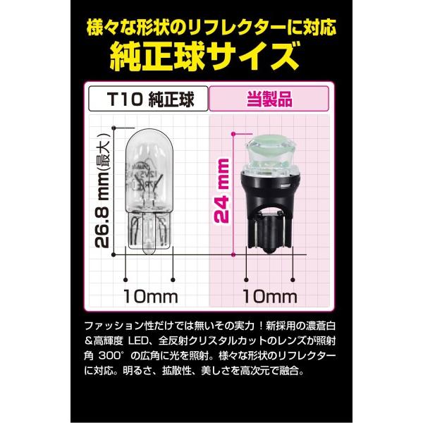 IPF ポジションランプ LED 車用 T10 45lm 6700K ホワイト 12V用 2本入 車検対応 魔法の蓄光レンズ 消すと｜trafstore｜05