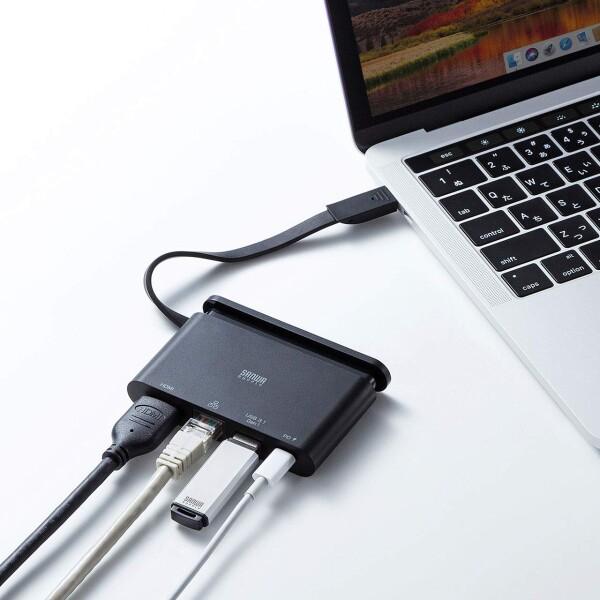 サンワサプライ USB Type-Cドッキングハブ USB Type-C/USB A/LAN/HDMIポート搭載 USB-3TCH16BK｜trafstore｜02