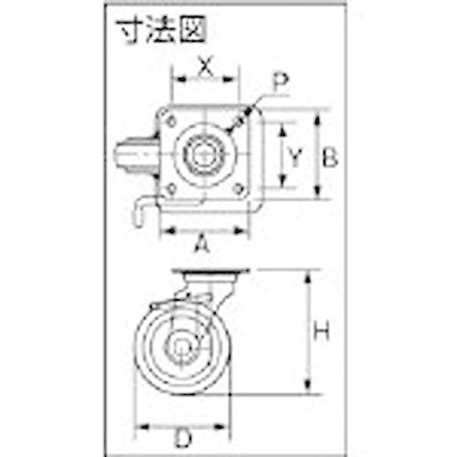 シシク　スタンダードプレスキャスター　ウレタン車輪　250径　UWJB250　自在ストッパー付