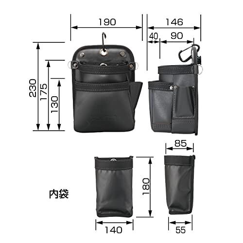 タジマ　セフ着脱式システム　着脱式腰袋　ツインフック　本革　2段小　堅牢でしなやかな上質なレザー