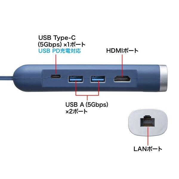 サンワサプライ USB Type-Cモバイルドッキングステーション（HDMI＋LAN付）ネイビー USB-3TCHLP10NV｜trafstore｜06