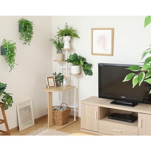 フラワースタンド 屋内 ディスプレイラック 5段 【つくえ】 幅64×奥行50×高さ120cm ホワイト