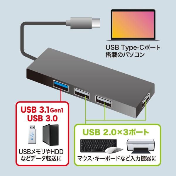 サンワサプライ USB Type-C コンボハブ(4ポート) ブラック USB-3TCH7BK｜trafstore｜05