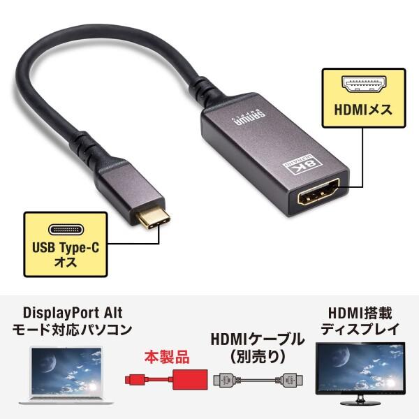 サンワサプライ USB Type C-HDMI変換アダプタ(8K/60Hz/HDR対応) AD-ALCHDR03 ガンメタ｜trafstore｜03