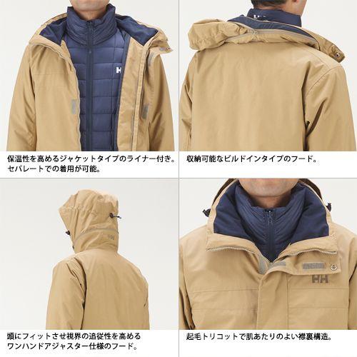 HELLY HANSEN Sollia 3way Jacket（Mens） HE11451 ソリア 3wayジャケット（メンズ） ヘリーハンセン ダウンジャケット 防水ジャケット 　　　　　肩幅 　　　　　身幅 　　　　　袖丈 68cm 70cm ポリエステル100％
