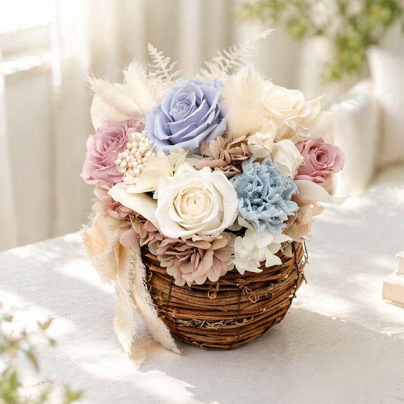 プリザーブドフラワー バスケットアレンジ 母の日 高級 結婚祝い 退職