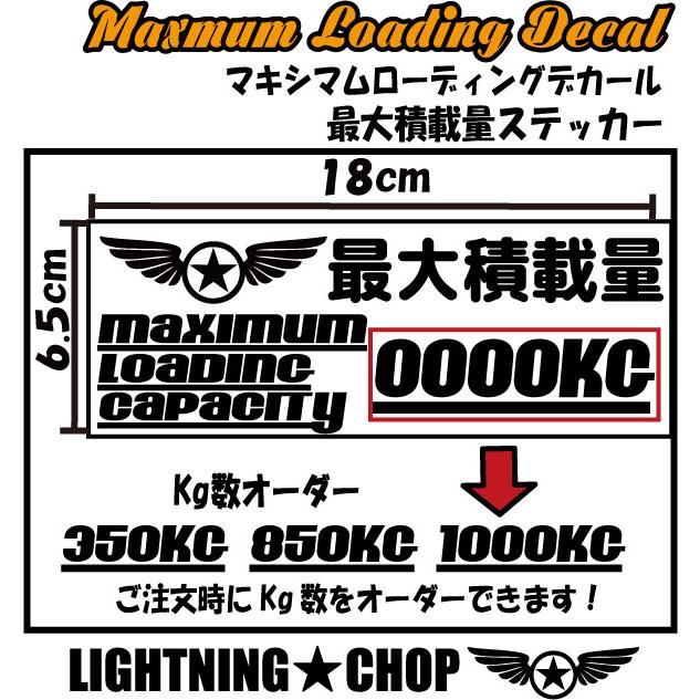 マキシマムローディングデカールA【2枚】最大積載量ステッカー Kg数