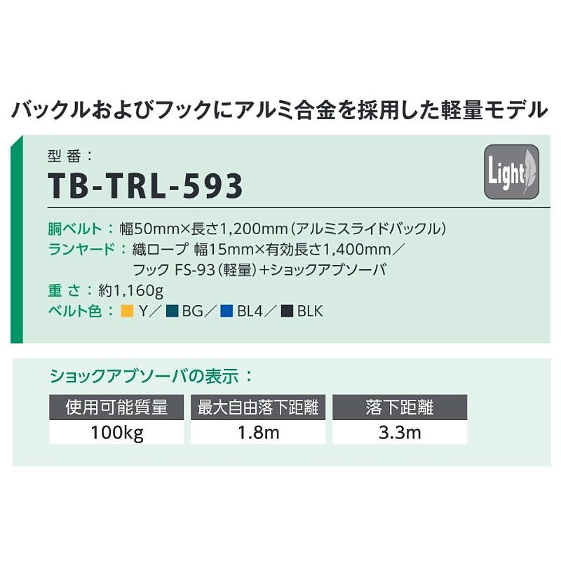 【久留米】【引き取り限定】藤井電工ツヨロン TB-TRL-593-BL2-M-BP 墜落制止用器具 胴ベルト ベルト長1.2m 有効長さ1.4m 使用可能質量100kgまで 藤井電工 安全帯 TB-TRL-593 2WAYリトライト 胴ベルト型 ツヨロン 墜落