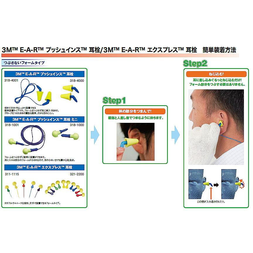 3M 耳栓 プッシュインスミニ (1箱100組) 318-1000 正規品 スリーエム 