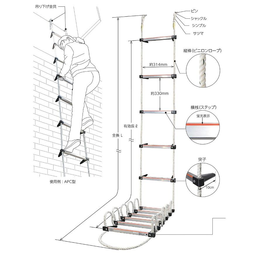 蛍光避難はしご サンコー APC-6型 全長5.9m 対象2階 火災災害時 緊急