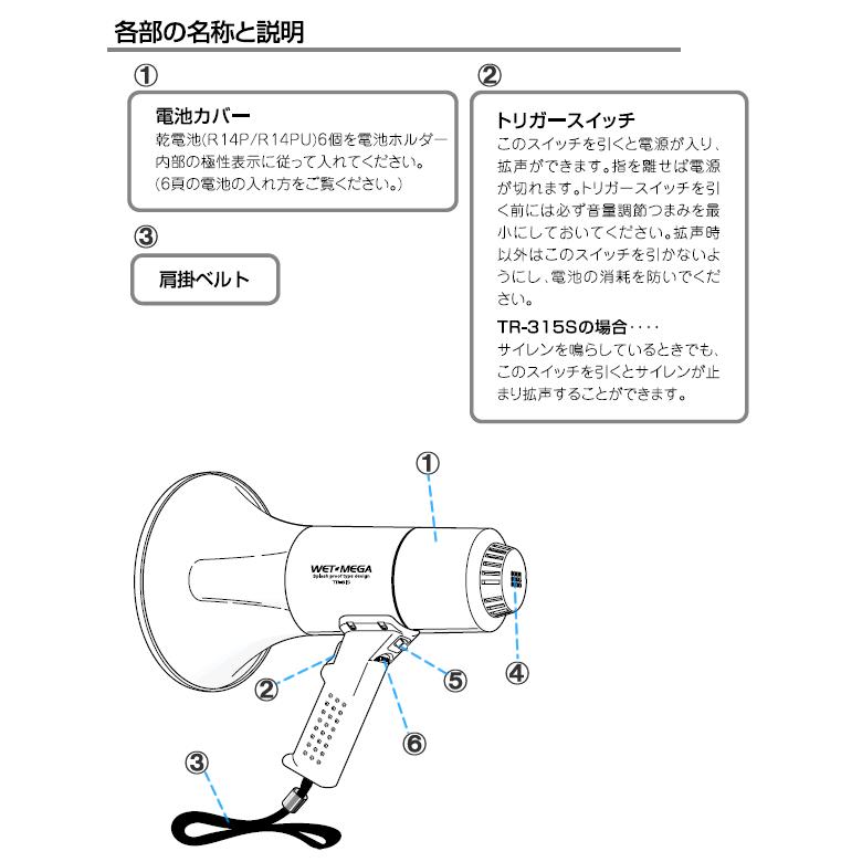 UNI-PEX（ユニペックス） メガホン 拡声器 TR-315 防滴形 防じん・防水