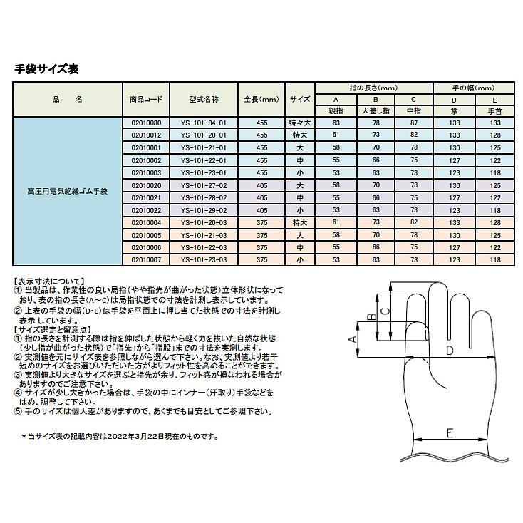 ヨツギ 高圧用電気絶縁ゴム手袋 全長455mm ロングタイプ YS-101 交流