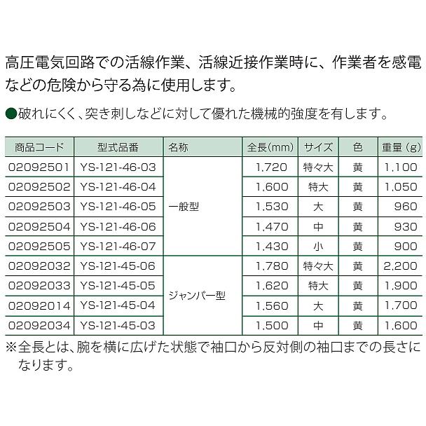 ヨツギ 絶縁上衣 一般型 交流直流7000V以下 YS-121-46 高圧作業用 電気絶縁 耐電 活線 感電 絶縁用保護具｜trans-style｜03