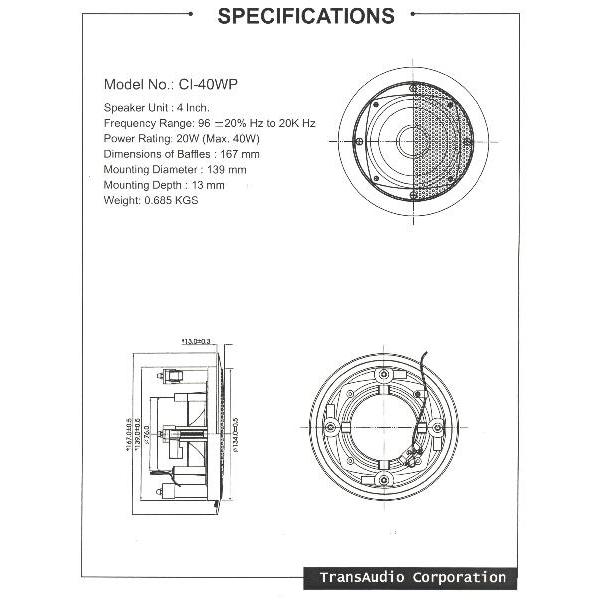 浴室用防水埋め込みスピーカー　ＣＩ−４０ＷＰ　１本 |  | 02