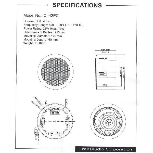 ２本組み 天井埋め込みスピーカー　ＣＩ−４２ＰＣ |  | 01