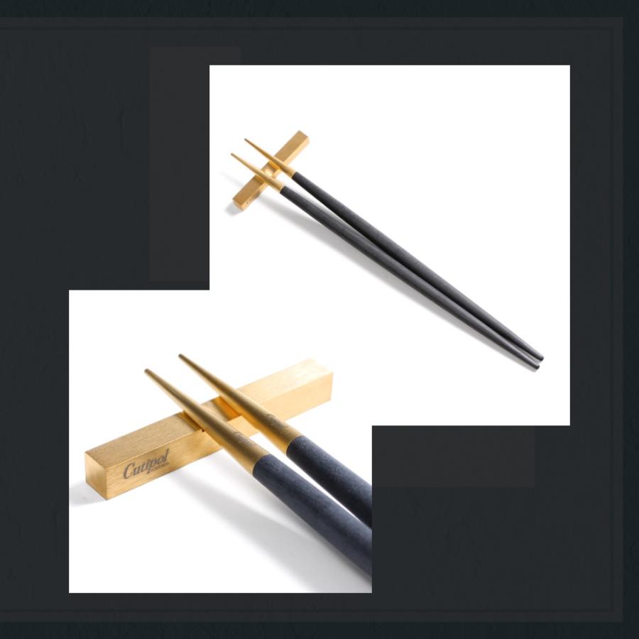 （正規品）2本セットCutipol(クチポール) ブラック×ゴールド （箸置付） Cutipol（クチポール） 正規品 箸 + 箸置き セット ペア ギフトセット
