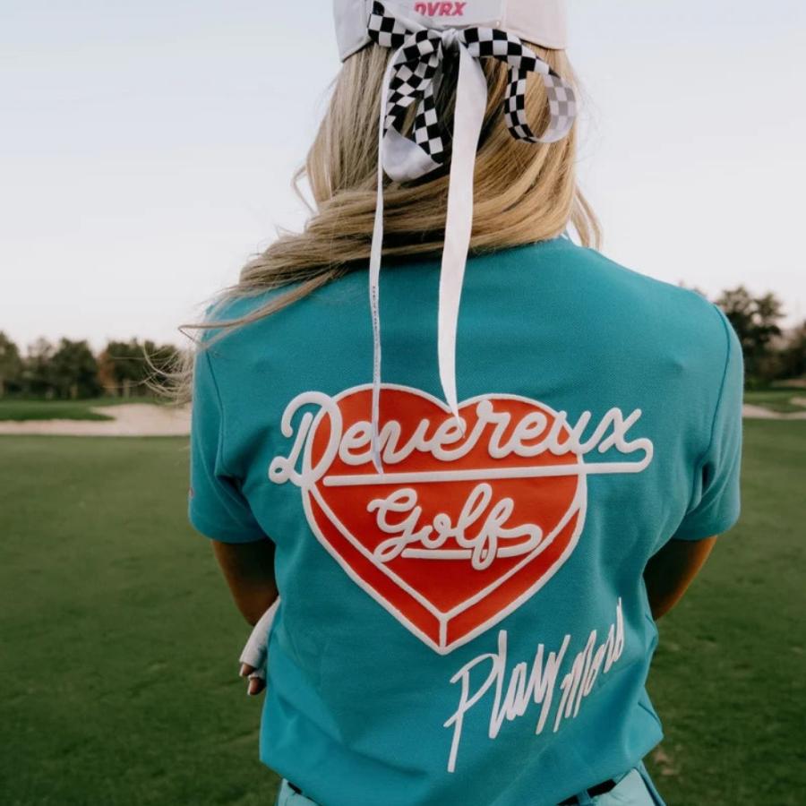 DEVEREUX GOLF デバローゴルフ WOMENS Classic Logo Rib モックネックハートTシャツ 763572090 ゴルフウェア ターコイズブルー ホワイト 半袖 レディース | DEVEREUX GOLF | 08