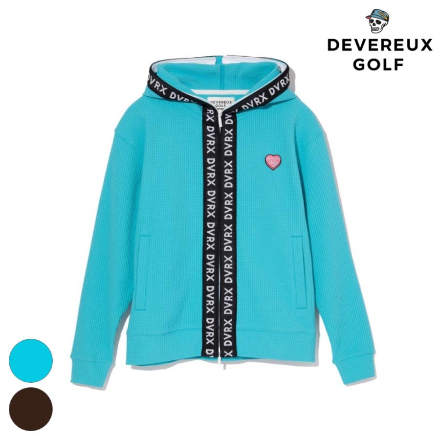 DEVEREUX GOLF デバローゴルフ WOMEN Southern DrawワッフルFull Zipロゴテープフーディー 763572178 ゴルフ レディース パーカー ブラウン アクア | DEVEREUX GOLF