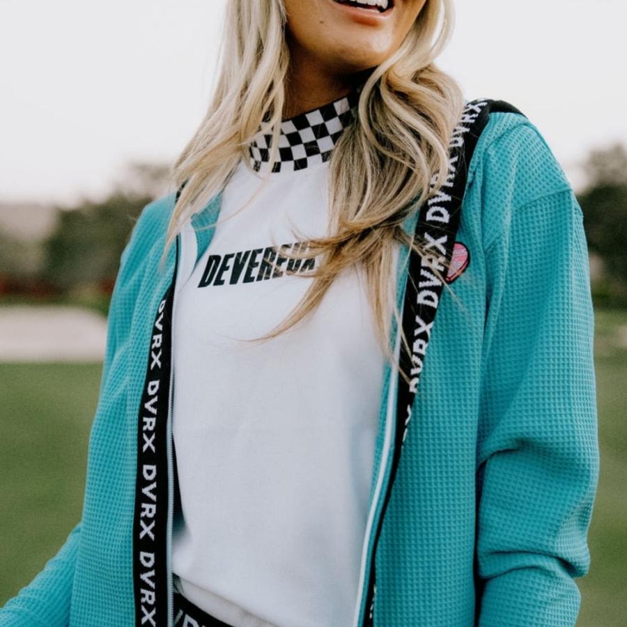 DEVEREUX GOLF デバローゴルフ WOMEN Southern DrawワッフルFull Zipロゴテープフーディー 763572178 ゴルフ レディース パーカー ブラウン アクア | DEVEREUX GOLF | 08