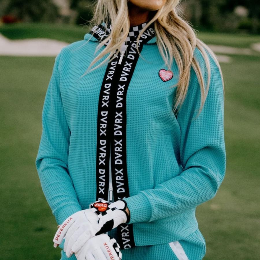 DEVEREUX GOLF デバローゴルフ WOMEN Southern DrawワッフルFull Zipロゴテープフーディー 763572178 ゴルフ レディース パーカー ブラウン アクア | DEVEREUX GOLF | 10