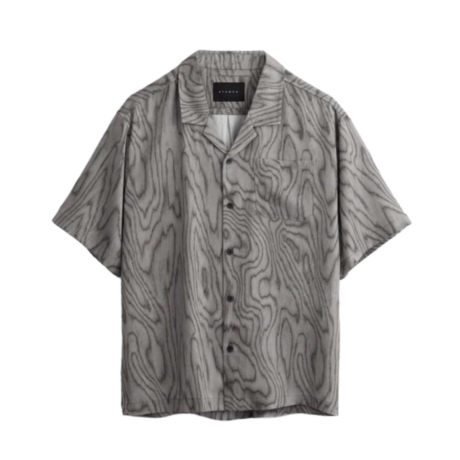 STAMPD スタンプド Soundproof Print Camp Collar SLA-M3837BD メンズ シャツ 半袖 灰色 グレー テンセル 総柄プリント オールオーバープリント 父の日の画像