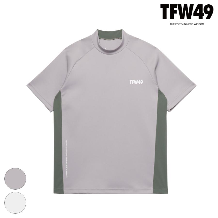 TFW49 モックネック 半袖トップス XL ホワイト×ネイビ TFW49 ゴルフ モックネック メンズ 半袖 Tシャツ SIDE PANEL SHORT SLE