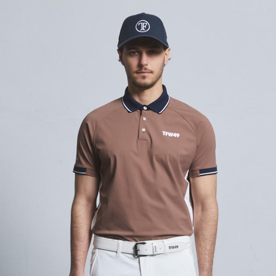 TFW49 ポロシャツ ネイビー/ブラウン 新品 TFW49 ティーエフダブリュー LINE SLEEVE POLO T102610024 ポロシャツ
