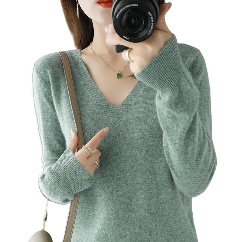 セーター レディース ニット 秋冬 vネック クールネック 厚手 ミドル