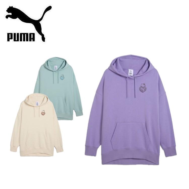 25春夏 プーマ PUMA レディース PUMA x ハローキティ アンド フレンズ グラフィック オーバーサイズ フーディ 631614 パーカー カンガルーポケット オーバーサイズフィット コラボ キティちゃん かわいい