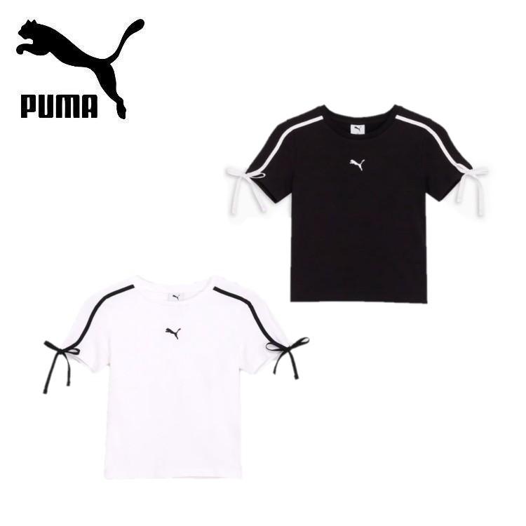 25春夏 プーマ PUMA レディース T7 モダン ディライト スリム ショート 半袖 Tシャツ 633345 カットソー かわいい スリムフィット リボン