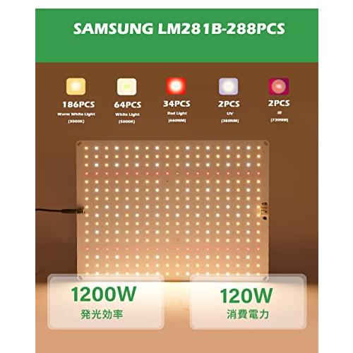 Aokson　植物育成ライト　LED光合成ライト　1200W　調光可能　LM281B　日照不足　フルスペクトル　ライトチップ　SAMSUNG　光補足