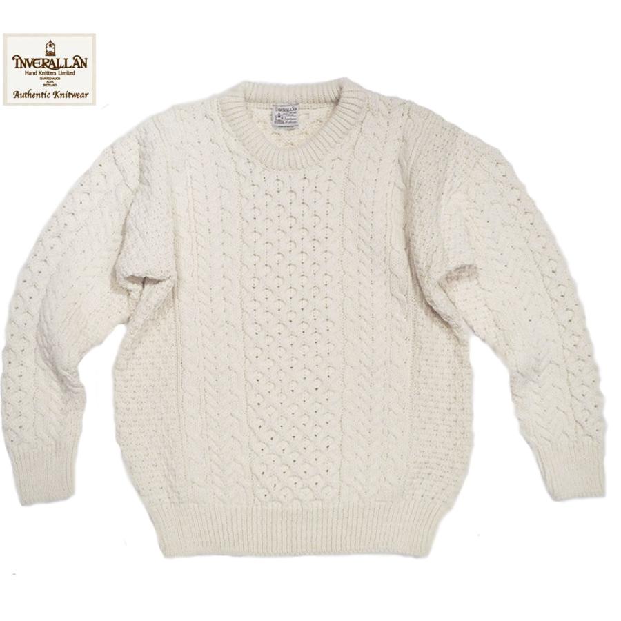 ALAN Sweater White Aran Knit Crew Neck