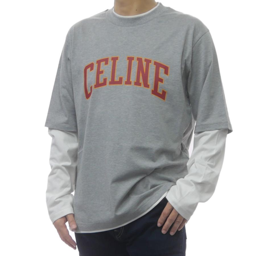 2025 秋冬新作！ CELINE セリーヌ Tシャツ メンズ 長袖 クルーネック ロンT RX0AU 671Q グレー×ホワイト CELINE（セリーヌ） メンズクルーネックロングTシャツ RX0AU 671Q