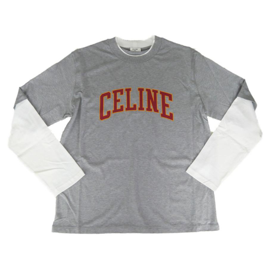 CELINE セリーヌ メンズクルーネックロングTシャツ RX0AU 671Q グレー×ホワイトの画像