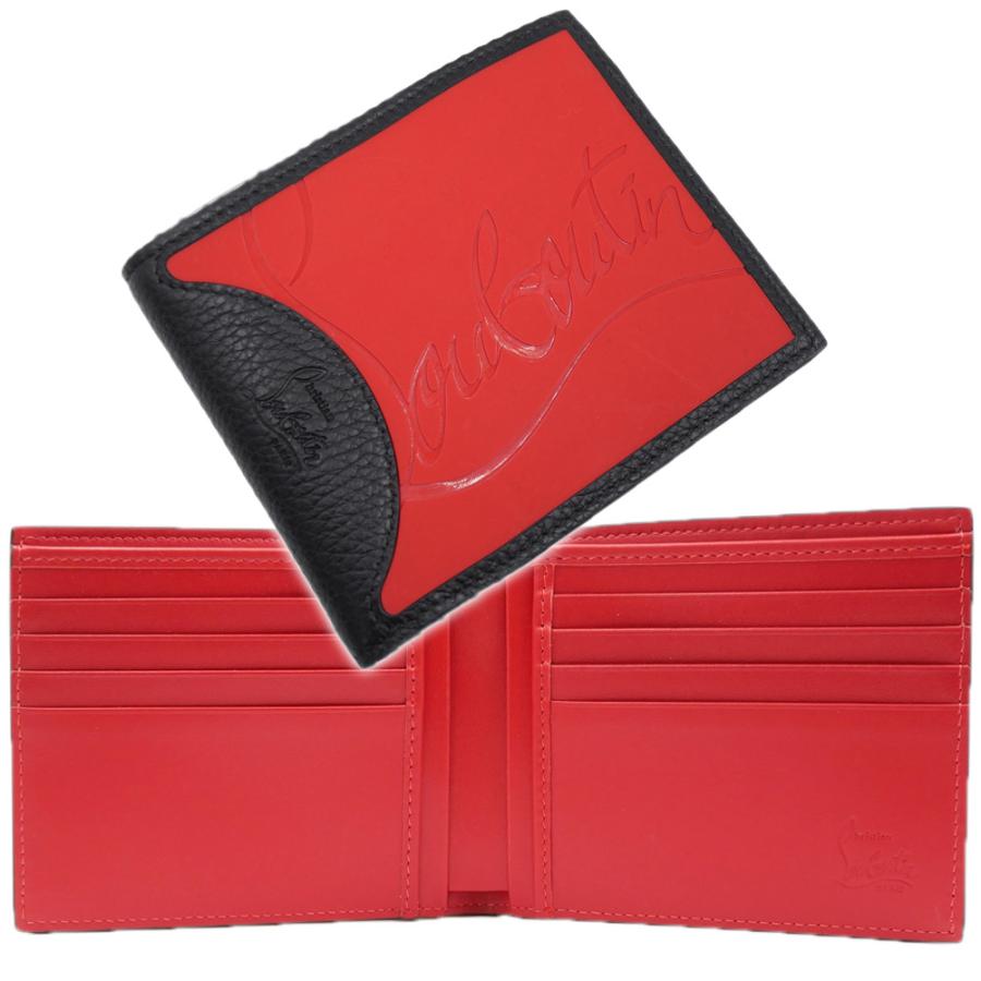 クリスチャンルブタン 折り財布 型押し ラバー ロゴ レザー レッド